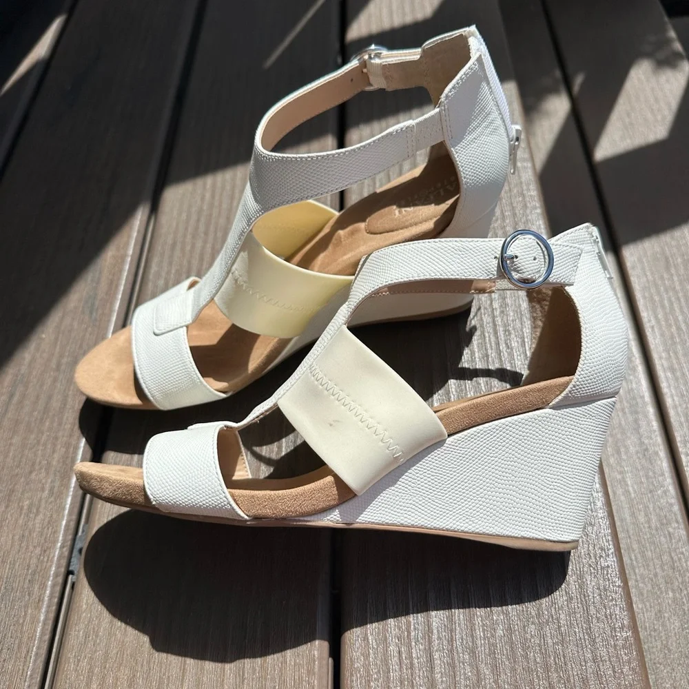 Alfani White and Cream Wedge Sandals for Women Strappy Open Toe - Picture 5 of 9